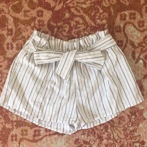 Black and white striped paper bag shorts